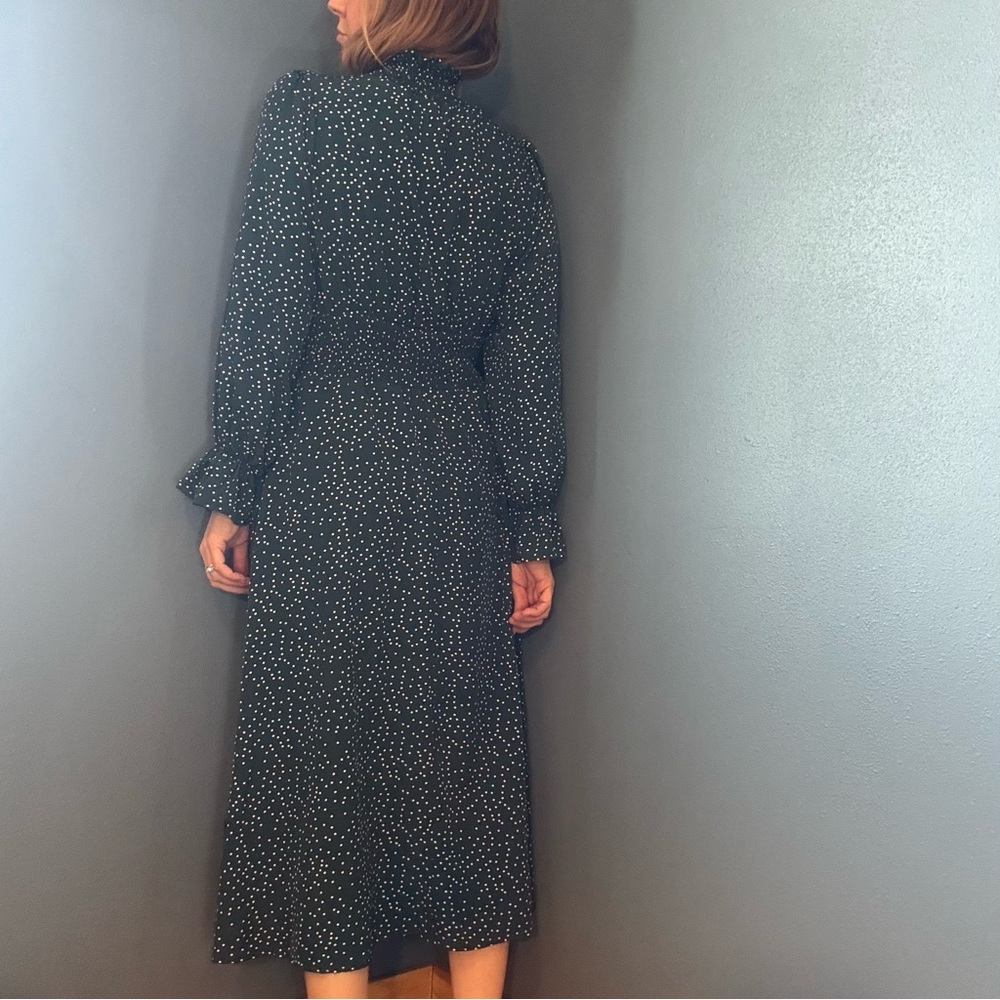 Green & White Long Sleeve High Neck Polka Dot Dress Size Large - Picture 6 of 12